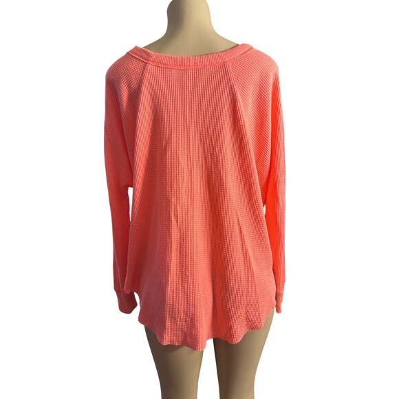 Women XS We The Free People Waffle Thermal Knit Blouse Shirt Top Tee Neon Pink - Picture 4 of 6